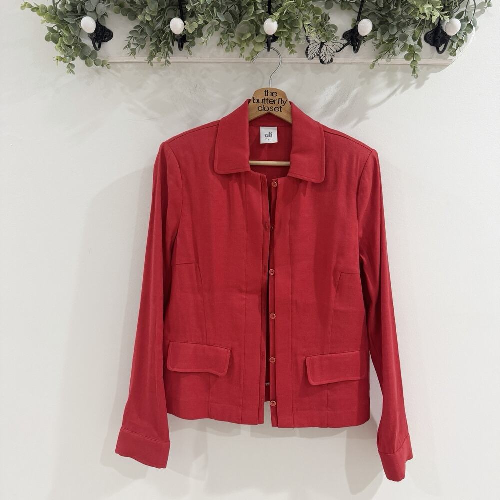 Cabi Valentine Linen Blend Blazer Jacket Red Small DG